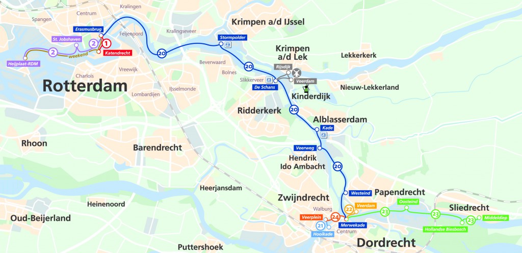 Plattegrond lijndiensten Waterbus