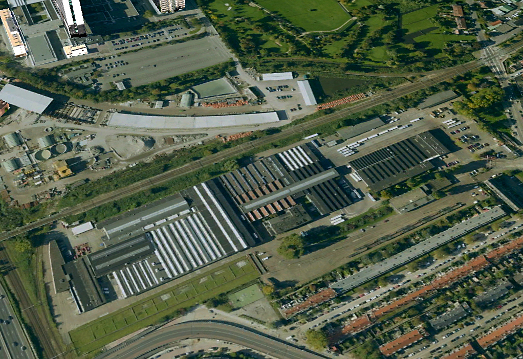 Een beeld van Google's satelliet in 2007 van het Kleiweg-complex.