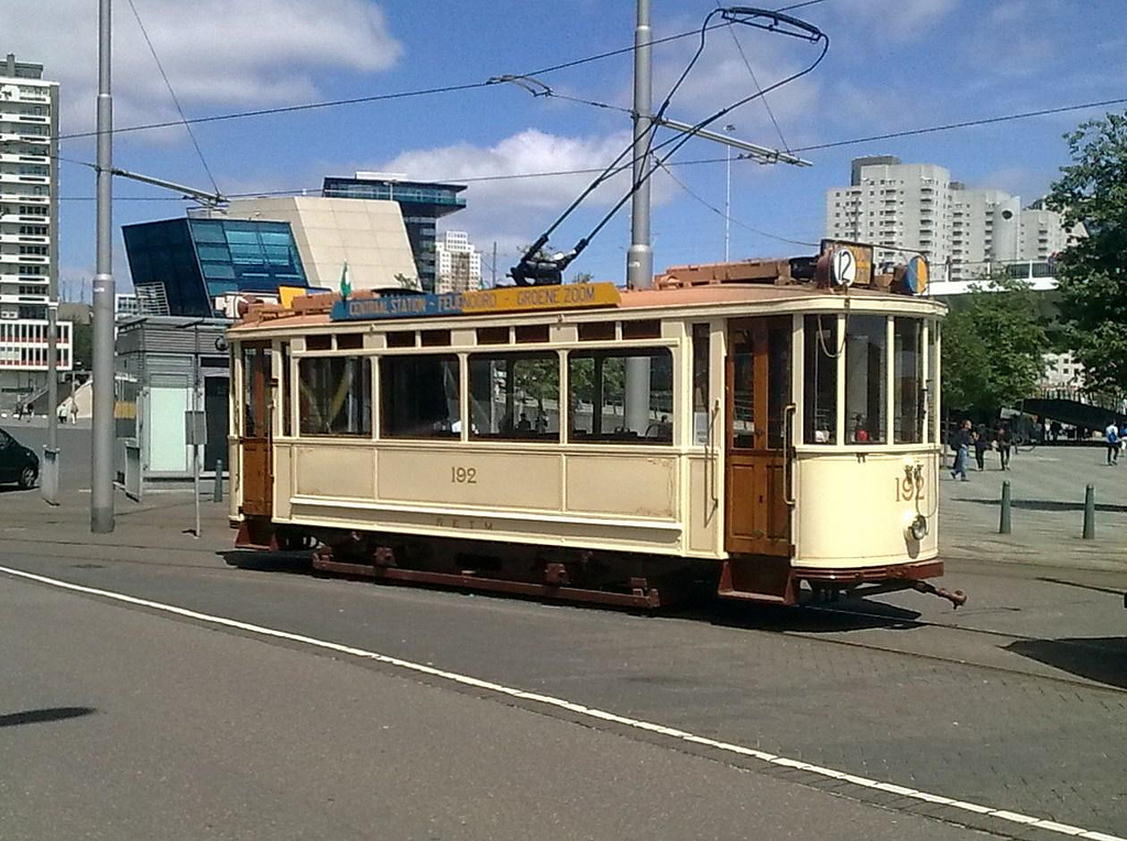 Motorrijtuig 192, de eerste serie met afgesloten balkons, als museumrijtuig.