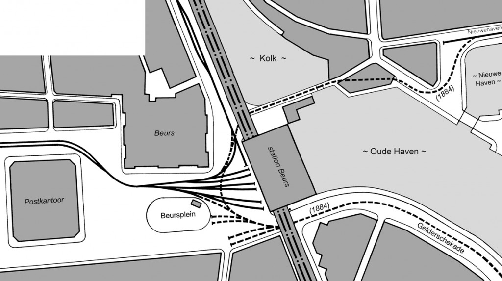 Het Beursplein rond 1884 (tekening: A.P. v. Eijsden)