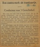 19400125 contramerk als tramkaartje, verzameling Hans Kaper