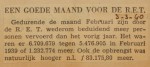 19400303 resultaten RET februari, verzameling Hans Kaper