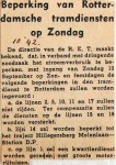 19421010 Beperking Rotterdamse tramdiensten op zondag