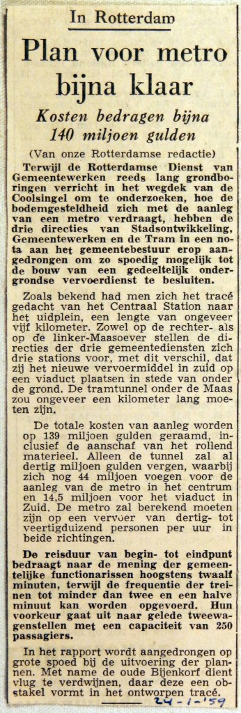 19590124 Plan voor metro bijna klaar