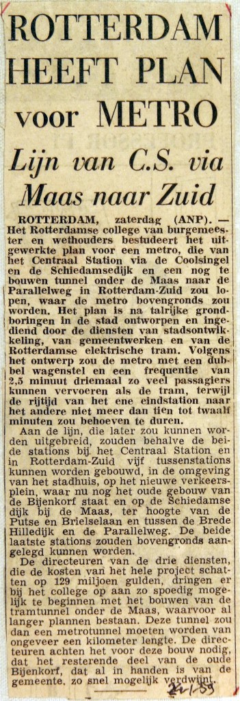19590124 Rotterdam heeft plan voor metro
