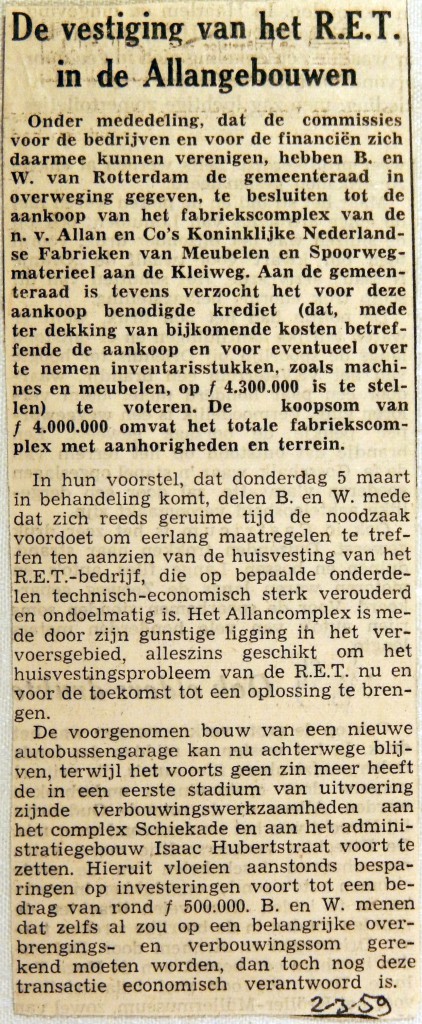 19590302 RET vestiging in Allan gebouwen