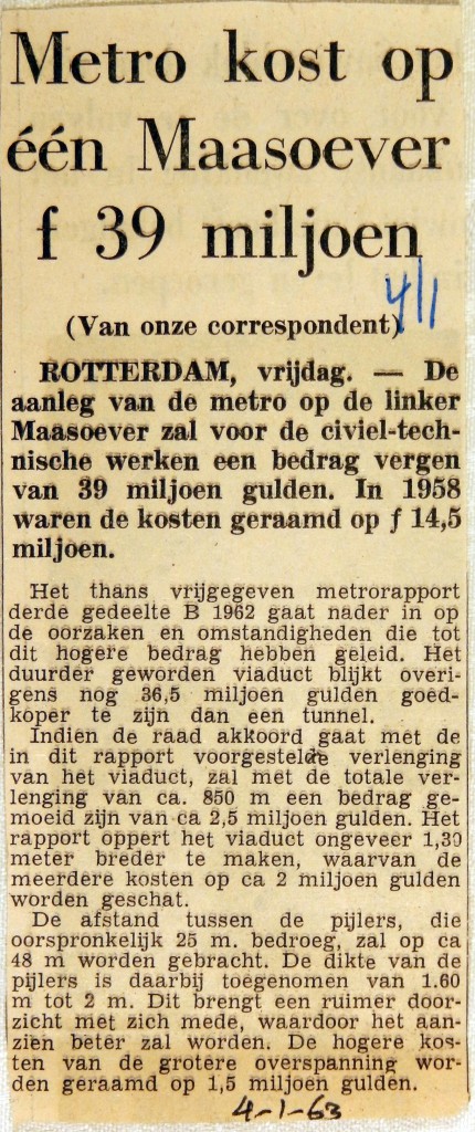 19630104 Metro kost op een Maasoever 39 miljoen