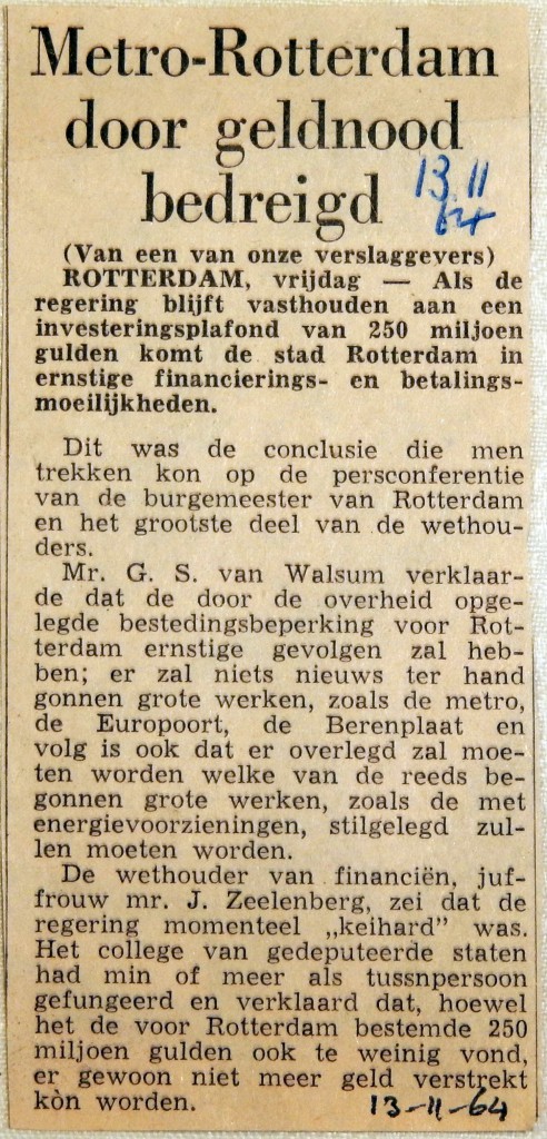 19641113 Metro Rotterdam door geldnood bedreigd