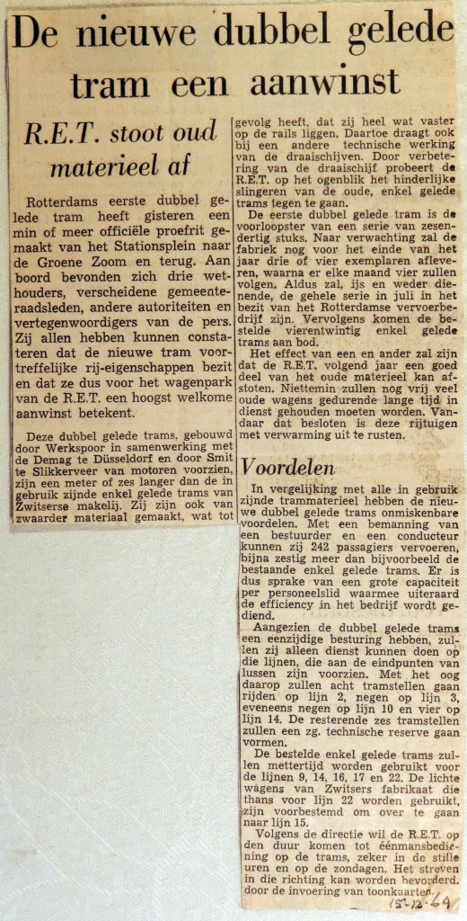 19641215 Nieuwe dubbelgelede tram een aanwinst