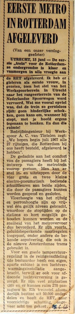 19660615 Eerste metro in Rotterdam afgeleverd