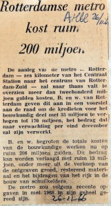 19661126 Rotterdamse metro kost ruim 200 miljoen