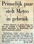 19670711 Prinselijk paar stelt metro in gebruik (Vaderland)