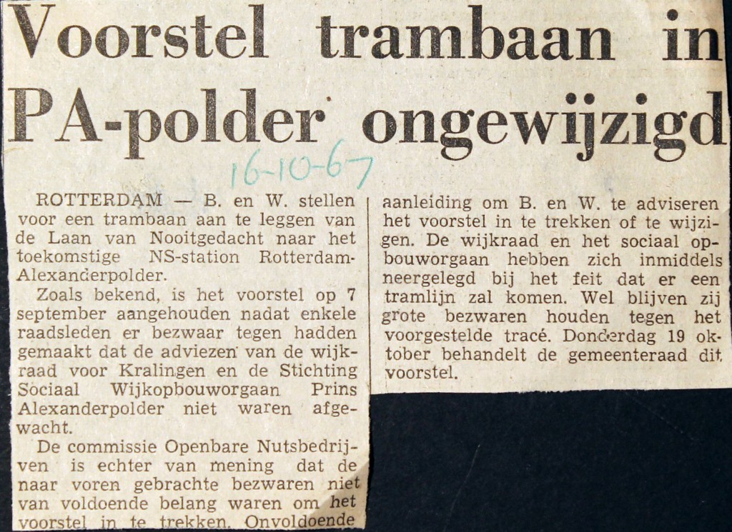 19671016 Voorstel tranbaan PA-polder ongewijzigd.