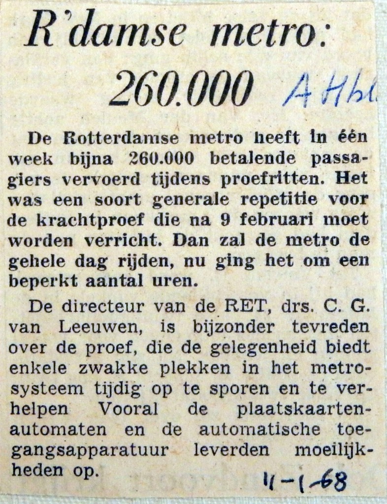 19680111 Rotterdamse metro 260.000 (Handelsblad)