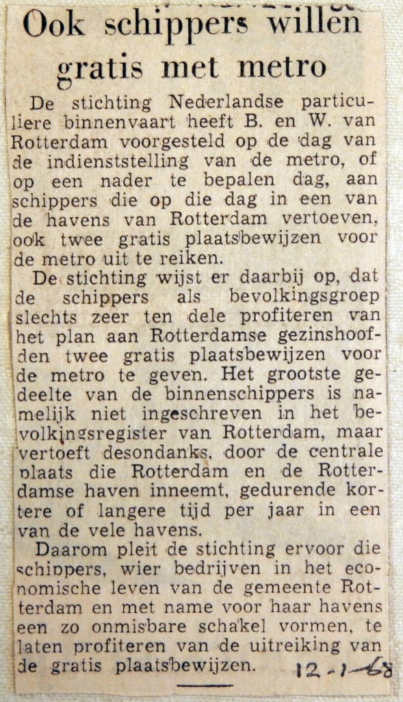 19680112 Ook schippers willen gratis metro