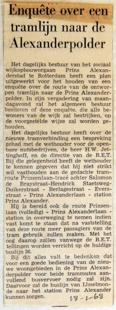 19680118 Enquete over tramlijn naar Alexanderpolder