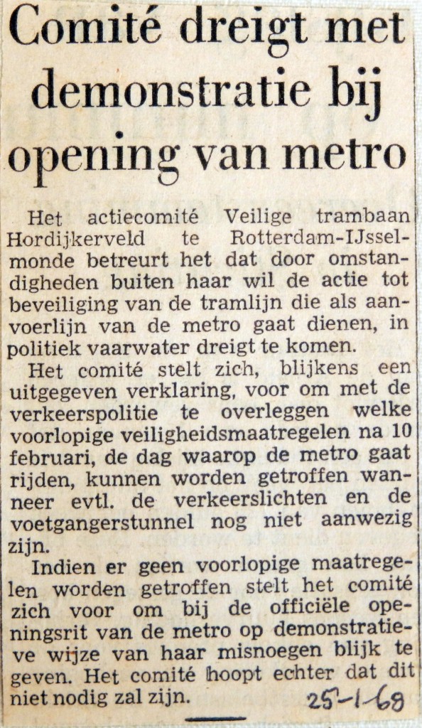 19680125 Comitee dreigt met demonstratie bij opening metro