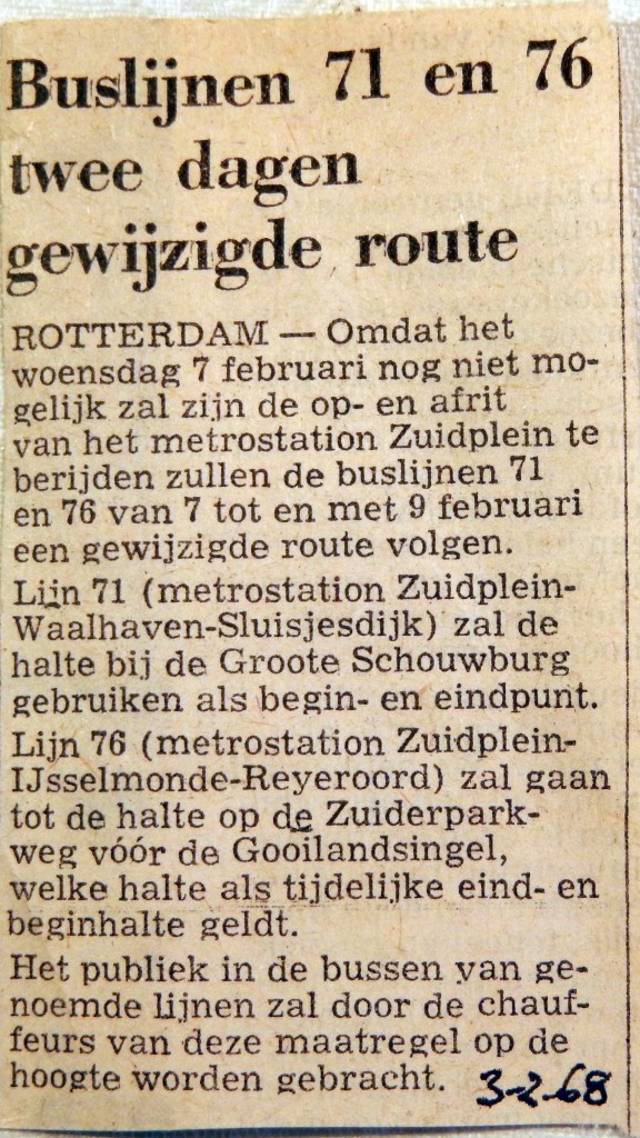 19680203 Buslijnen 71 en 76 twee dagen gewijzigd route