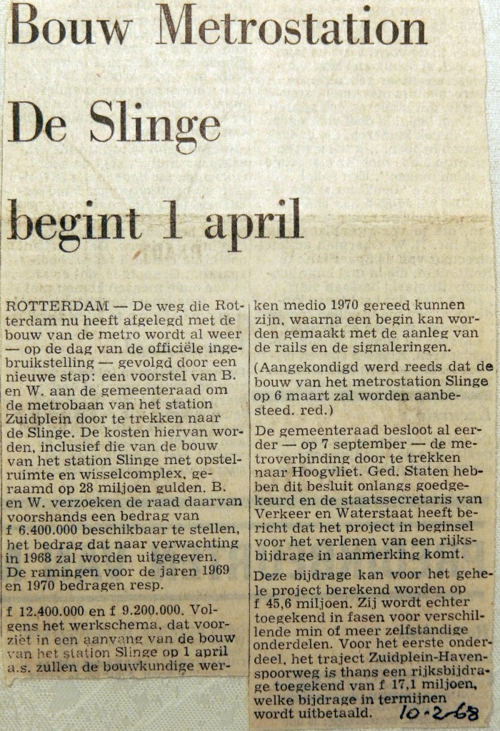 19680210 Bouw metrostation Slinge begint 1 april