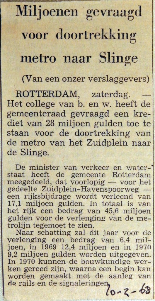 19680210 Miljoenen gevraagd voor doortrekking metro