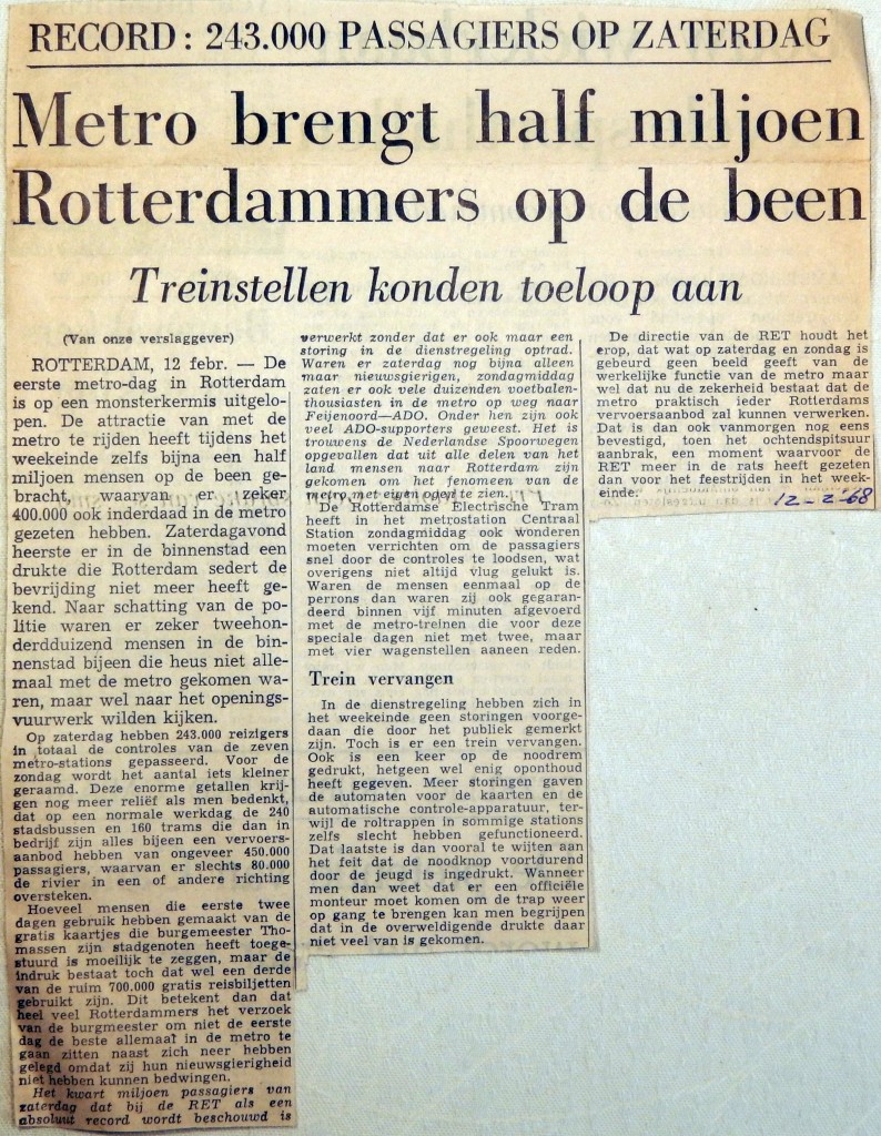 19680212 Metro brengt half miljoen Rotterdammers op de been