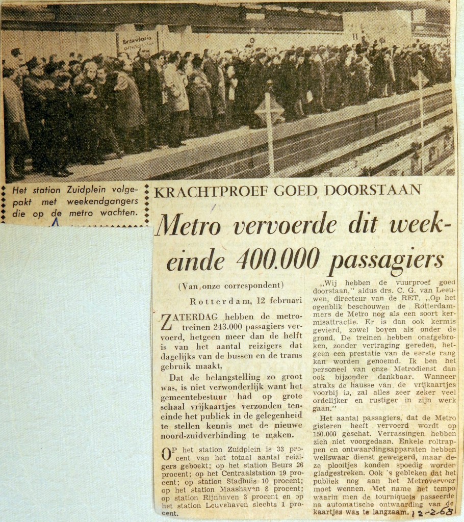 19680212 Metro vervoerde dit weekeinde bijna 400.000 passagiers