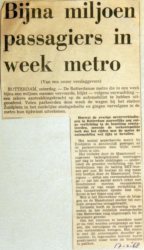 19680217 Bijna miljoen passagiers in week metro