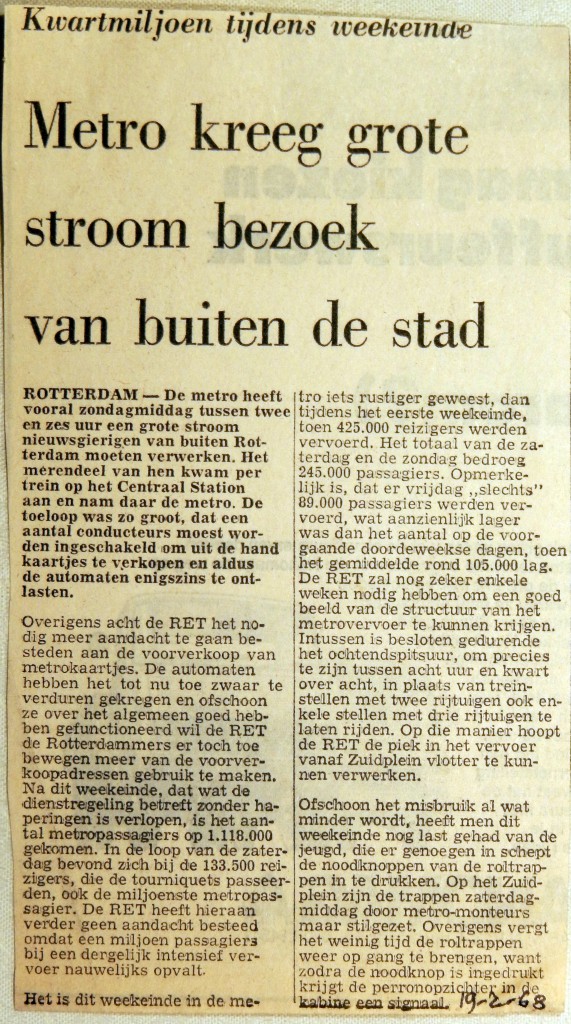 19680219 Metro kreeg grote stroom bezoekers van buiten de stad