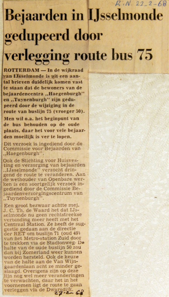 19680227 Bejaarden gedupeerd door verlegging buslijn 75 (RN)