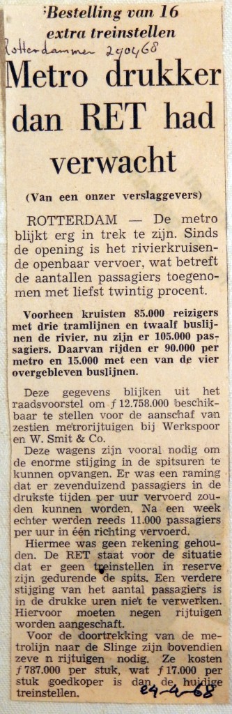 19680424 Metro drukker dan RET had verwacht (Rotterdammer)