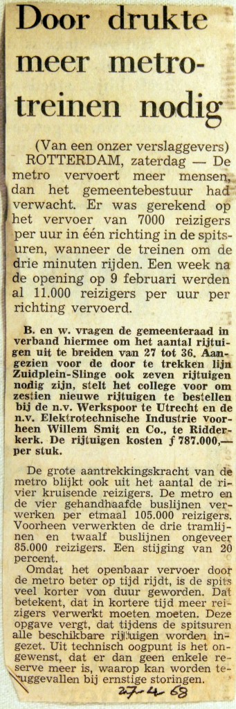 19680427 Door drukte meer metrotreinen nodig