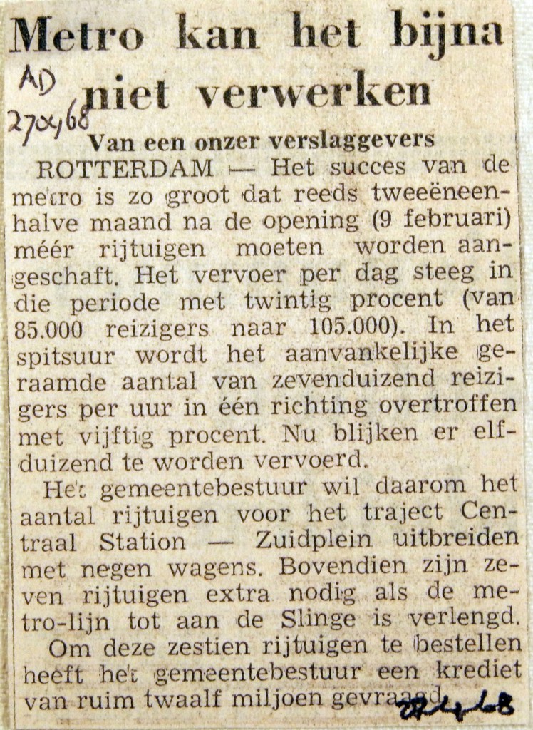 19680427 Metro kan het bijna niet verwerken (AD)