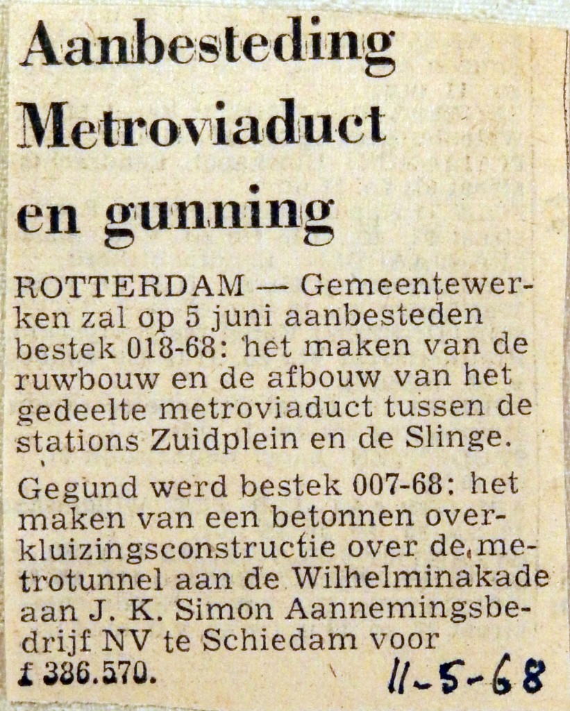 19680511 Aanbesteding metroviaduct en gunning