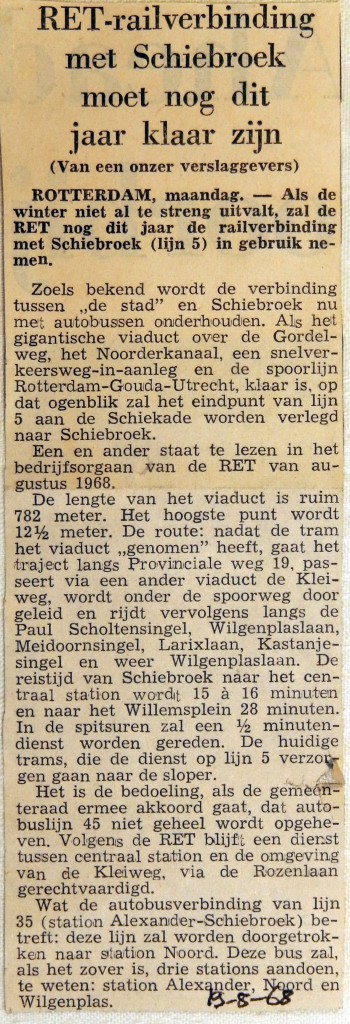 19680519 Railverbinding met Schiebroek nog dit jaar klaar