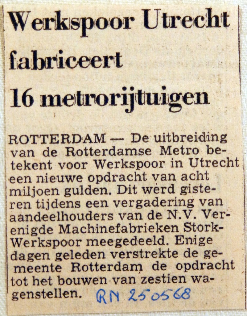 19680525 Werkspoor Utrecht fabriceert 16 metrorijtuigen