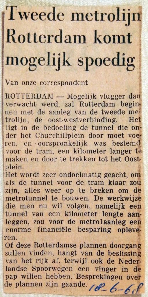 19680618 Tweede metrolijn Rotterdam komt spoedig