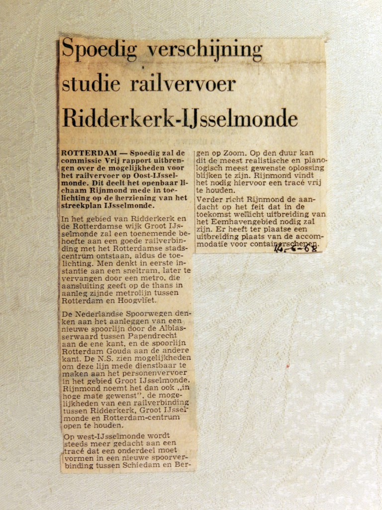 19680624 Studie railvervoer Ridderkerk verschijnt spoedig