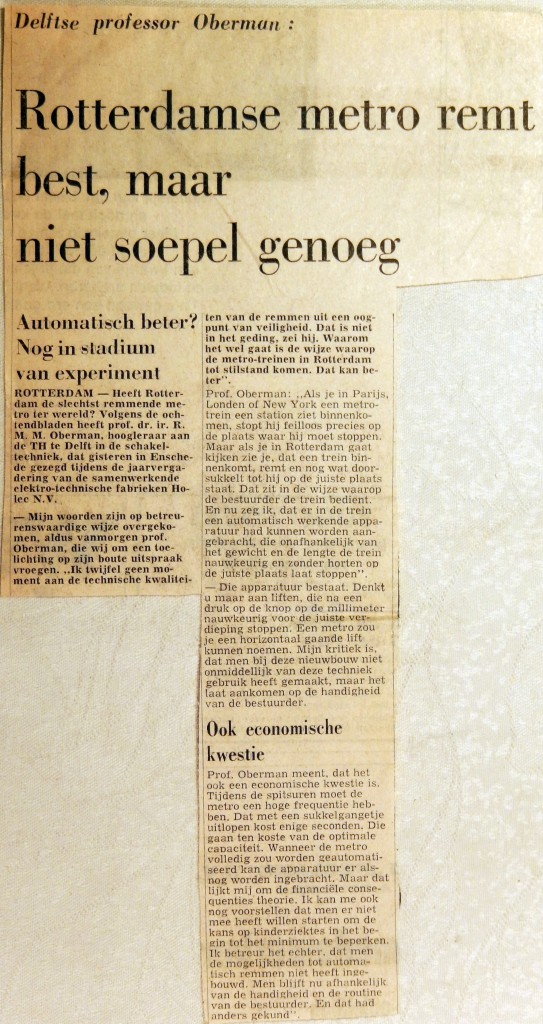 19680705 Rotterdamse metro remt niet soepel