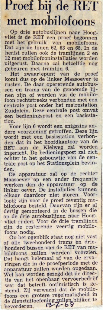 19680719 Proef bij RET met mobilofoons