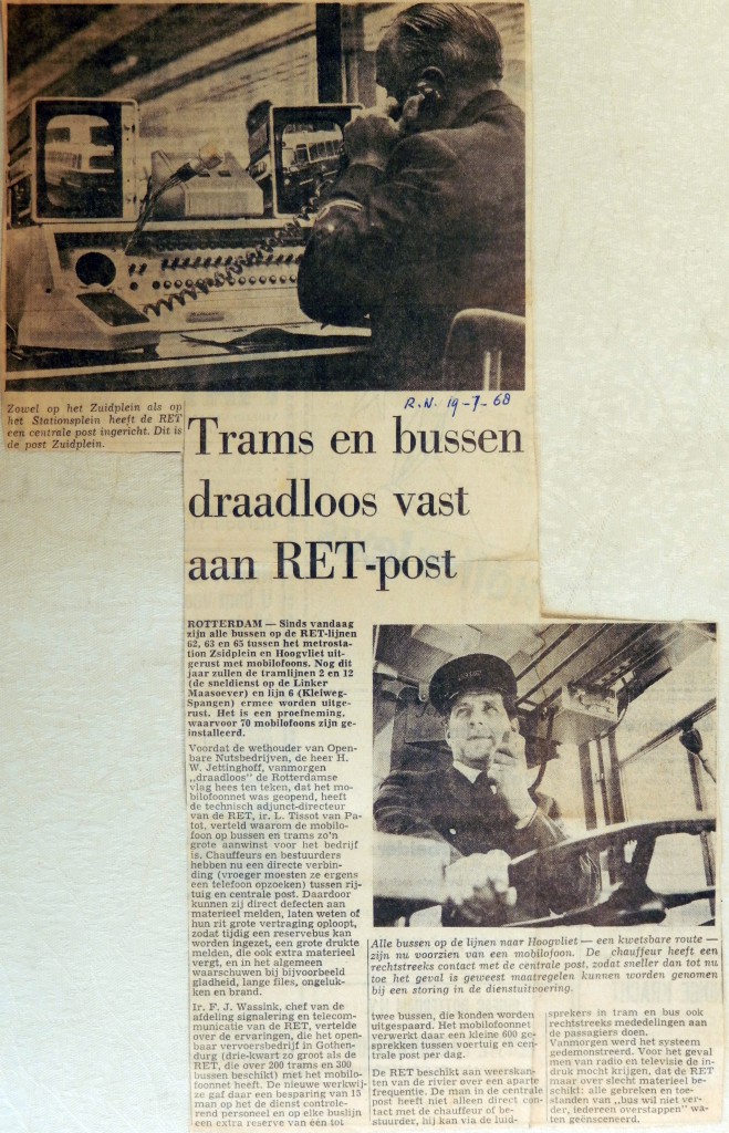 19680719 Trams en bussen draadloos vast aan RET-post (RN)