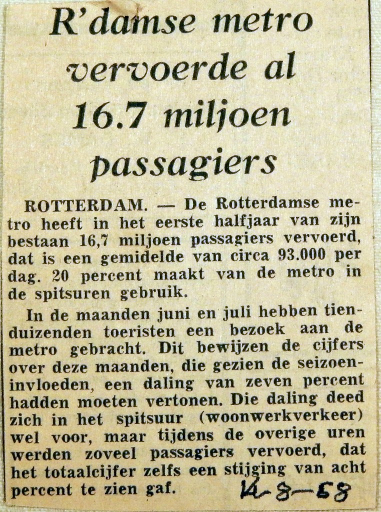 19680814 Metro vervoerde al 16,7 miljoen passagiers