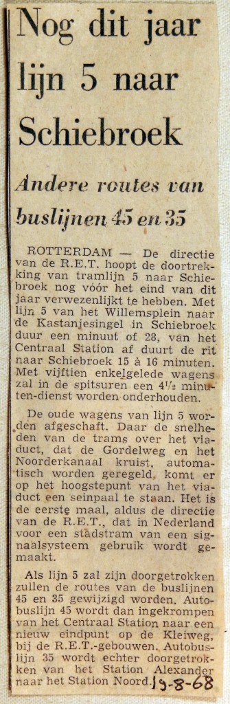 19680819 Nog dit jaar lijn 5 naar Schiebroek