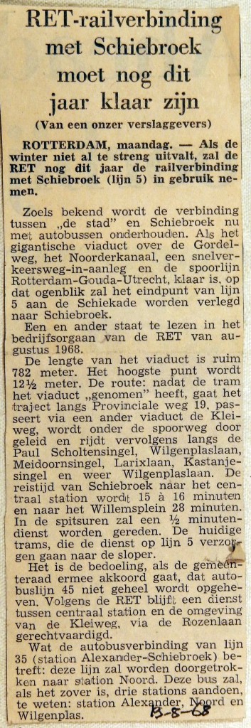 19680819 Railverbinding met Schiebroek nog dit jaar klaar