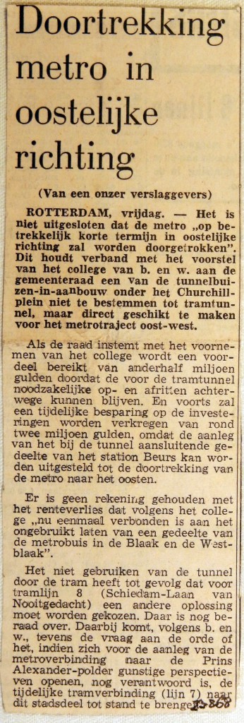 19680823 Doortrekking metro in oostelijke richting