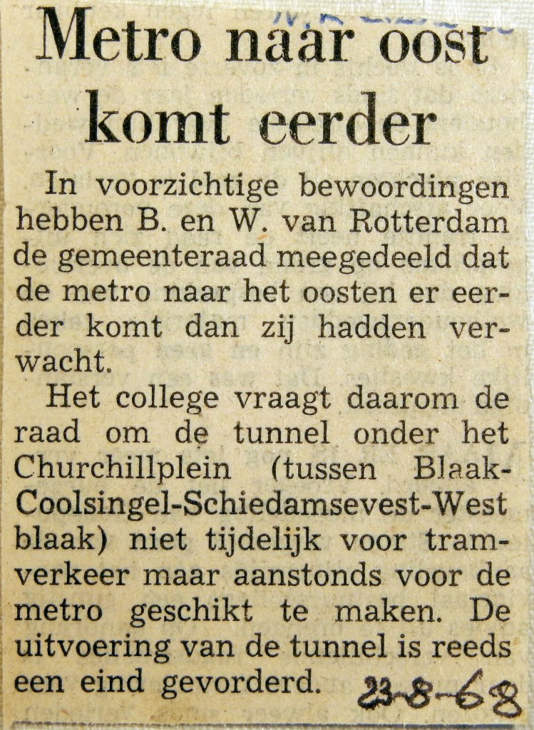 19680823 Metro naar Oost komt eerder