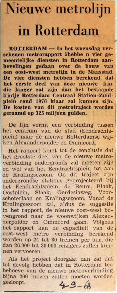 19680904 Nieuwe metrolijn in Rotterdam