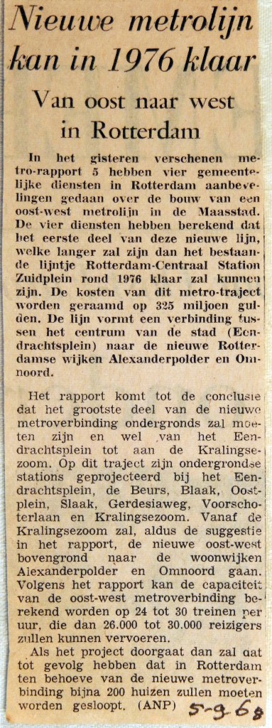 19680905 Nieuwe metrolijn kan in 1976 klaar