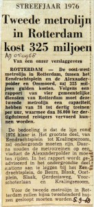 19680905 Tweede metrolijn kost Rotterdam 325 miljoen (AD)