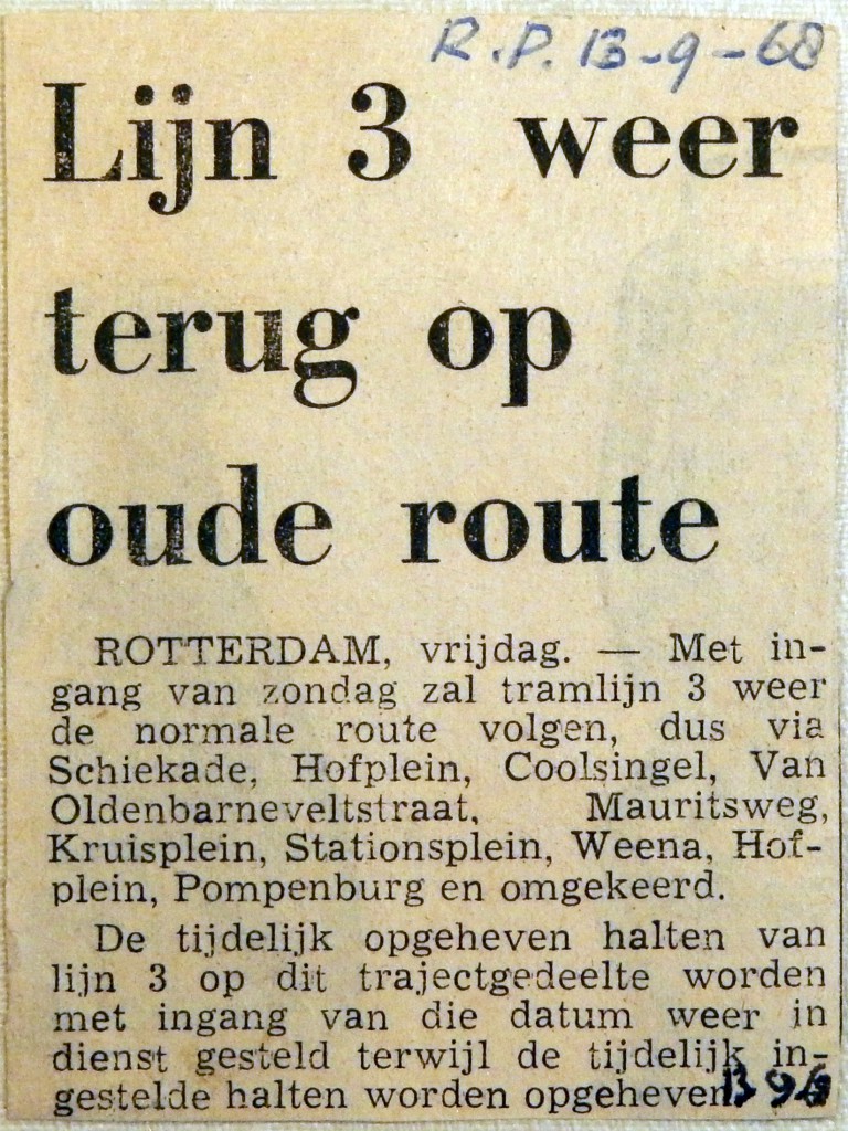 19680913 Lijn 3 weer terug op oude route (Parool)