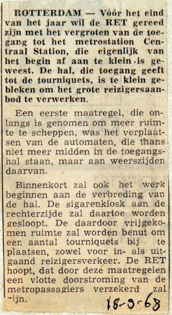 19680918 Grotere metrotoegang CS nog dit jaar gereed